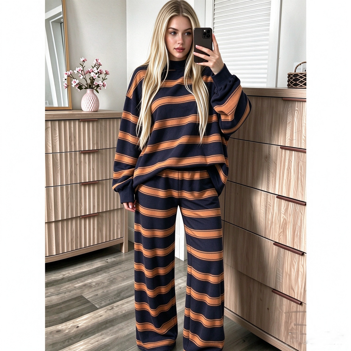 Stylish Casual Striped Print Set