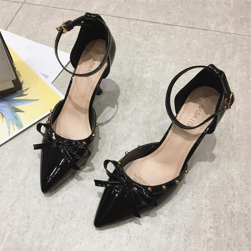 Shoes Rivet Bowknot High Heels Stiletto Strap Sandals