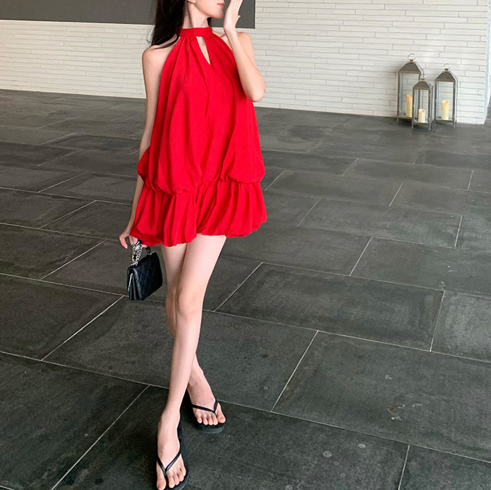 Red Halterneck Backless Dress