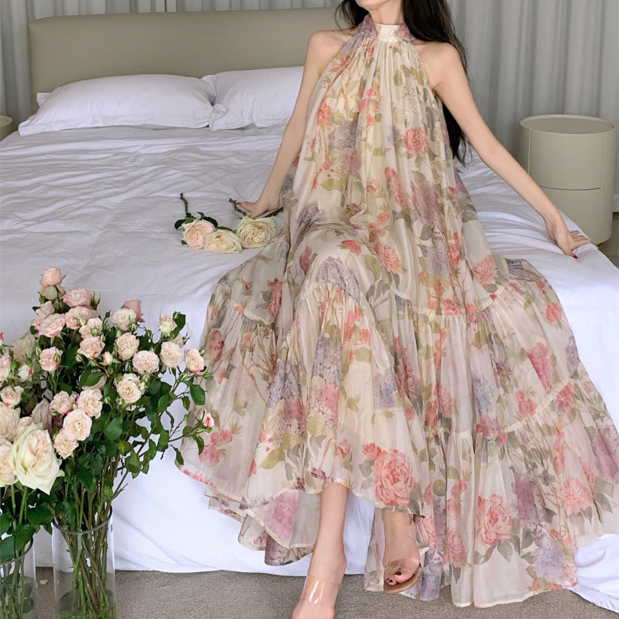 Printed Resort Sleeveless Halter Neck Dress