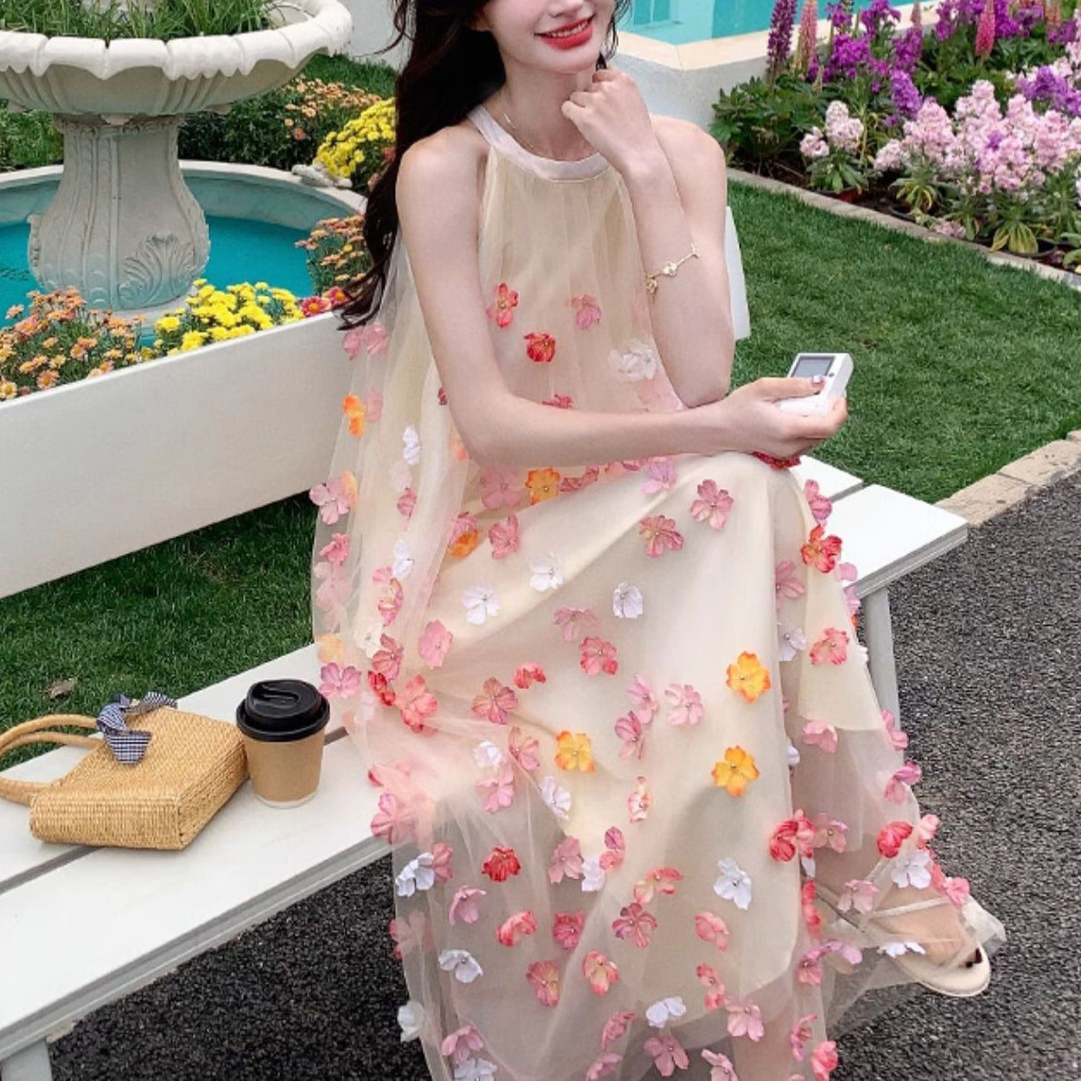 Romantic Halter Neck Dress for Beach Vacation