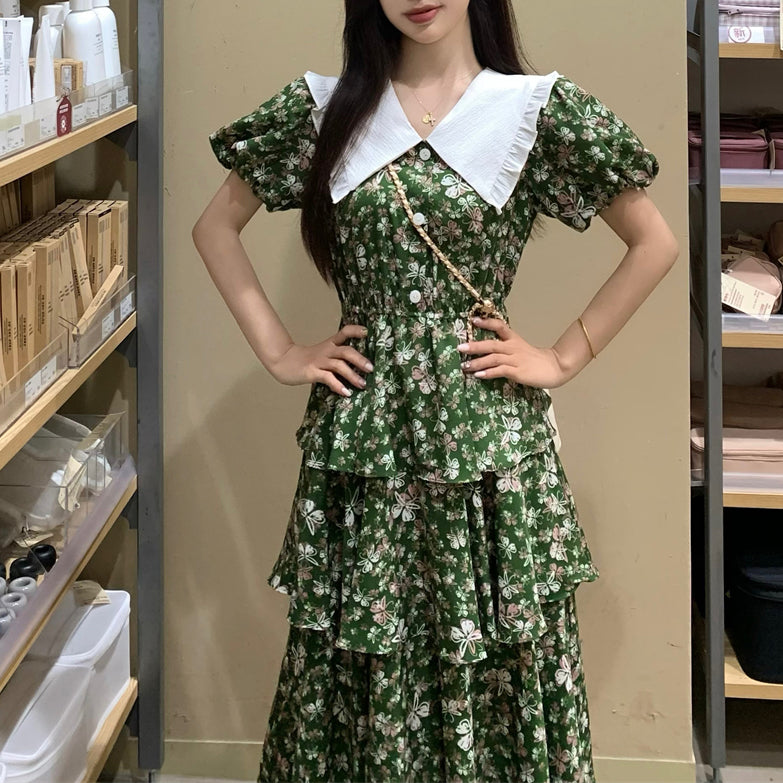 Fashionable Sweet Doll Collar Floral Plus Size Dress