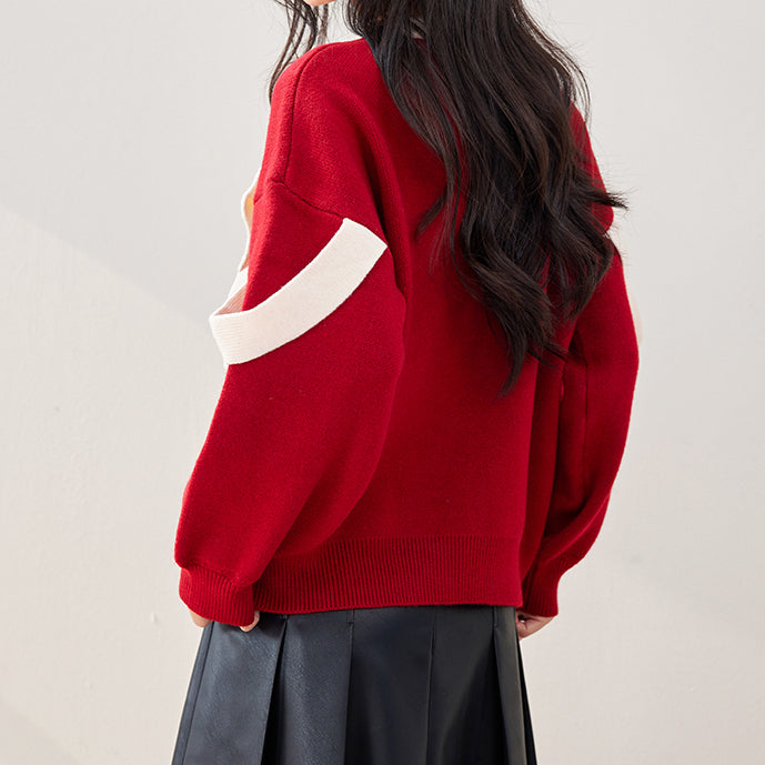 Bow Round Neck Christmas New Year Knitted Sweater