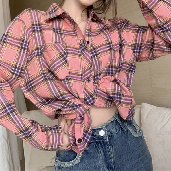 Loose Thin Long Sleeve Casual Plaid Shirt