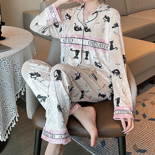 Velvet Light Luxury Home Long-Sleeved Pajamas Set