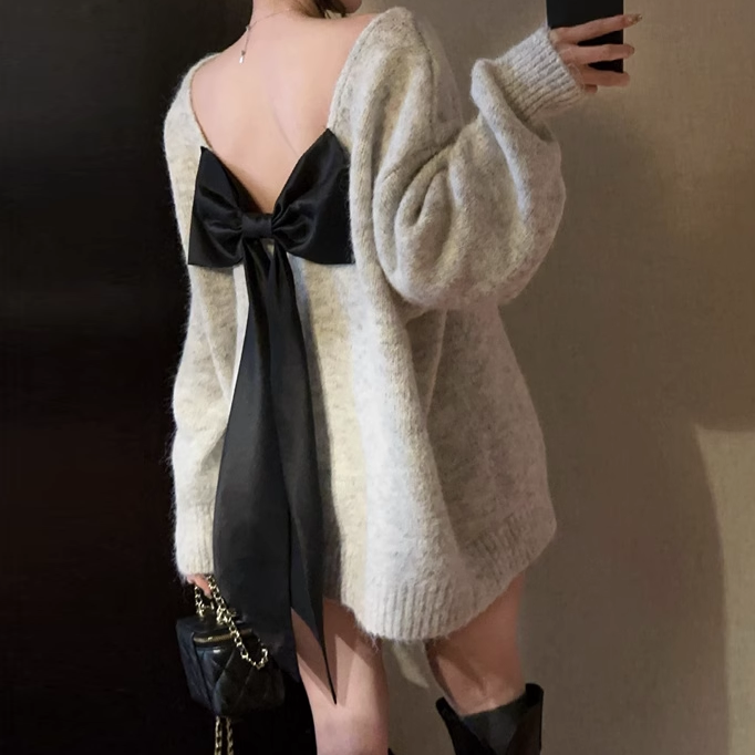 Back Bow Backless Loose Lazy Knitted Sweater