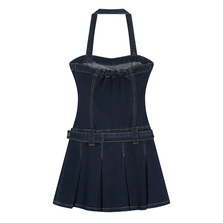 Halter Neck Tube Top Belt A Line Denim Dress