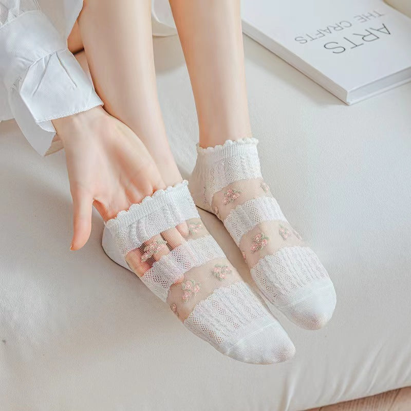 Lace Flower Mesh Breathable Short Socks Set
