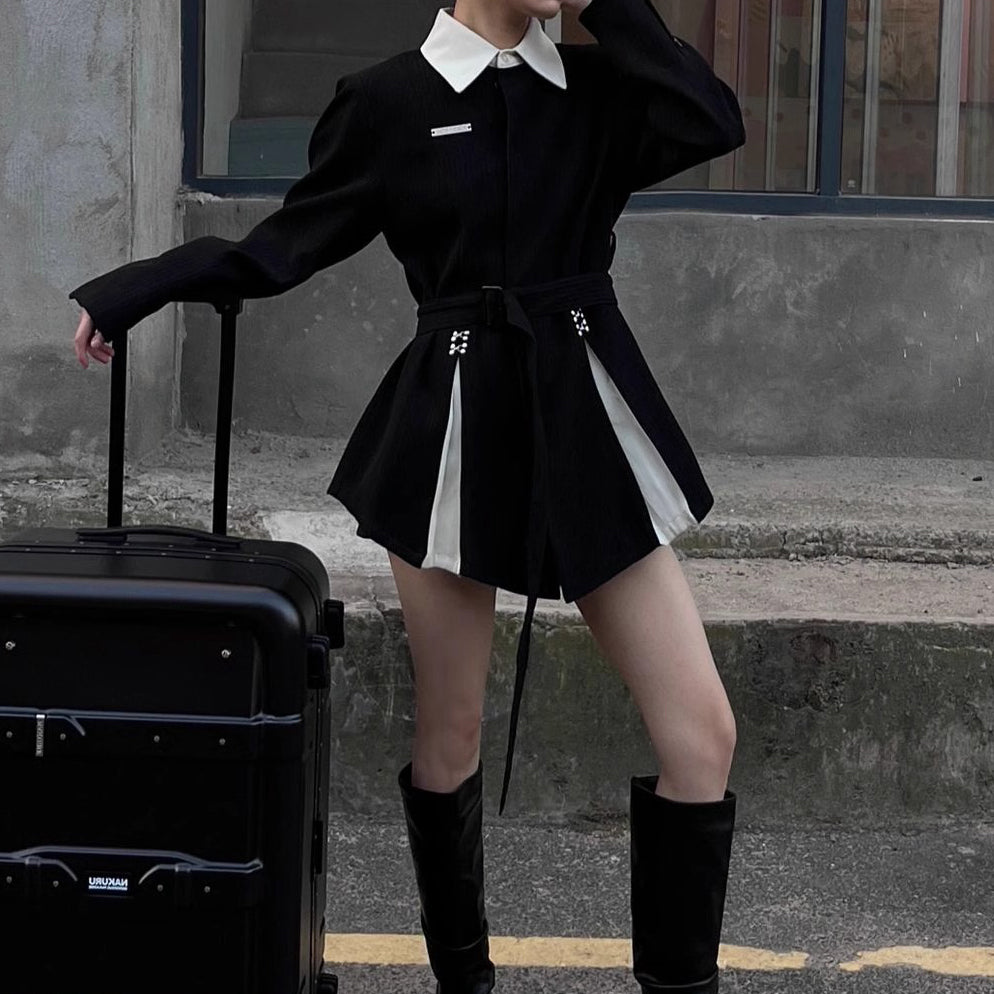 Black Long Sleeve Fake Two Piece Suit Dress