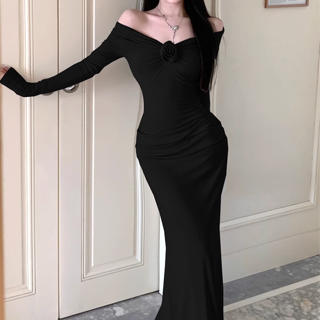 High Waist Floral Long Sleeve Slim Mermaid Dress