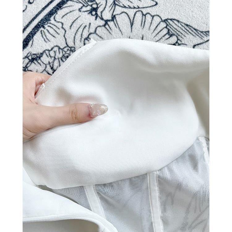 Puff-Sleeved Square-Neck Herringbone A-Line Dress