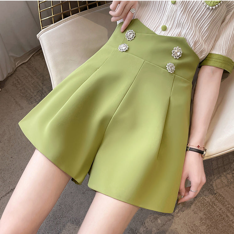 Contrasting Color Top High Waist Wide Leg Shorts Set