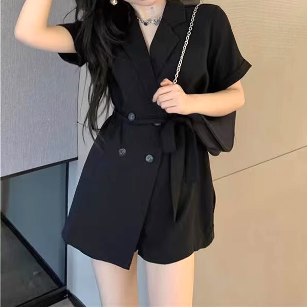 Slim Fit Mid-Rise Lace-Up Suit Jumpsuit