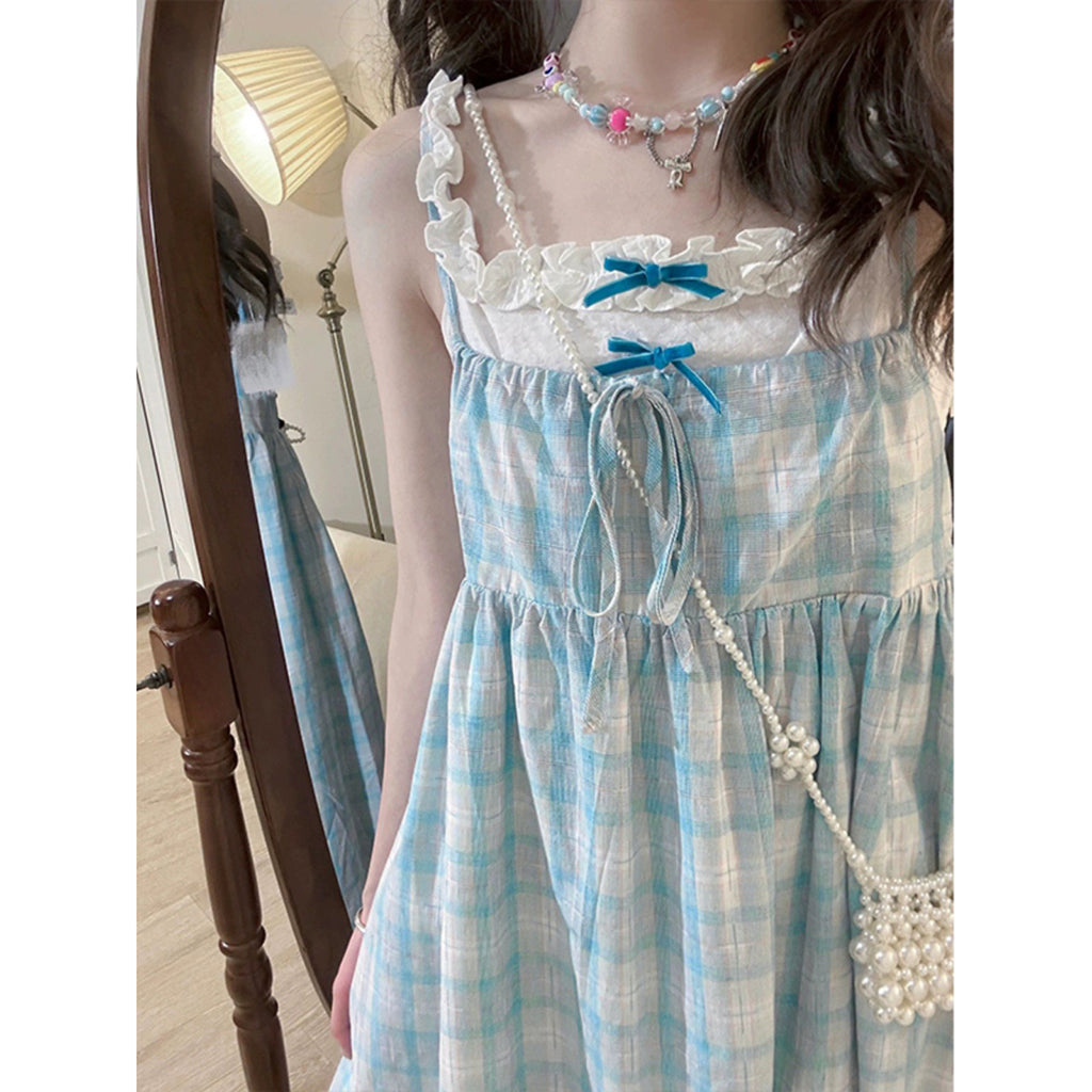 Strapless Plaid High-Waisted A-Line Cami Dress