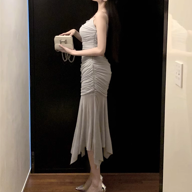 Mesh Stitching Mermaid Long Strappy Dress