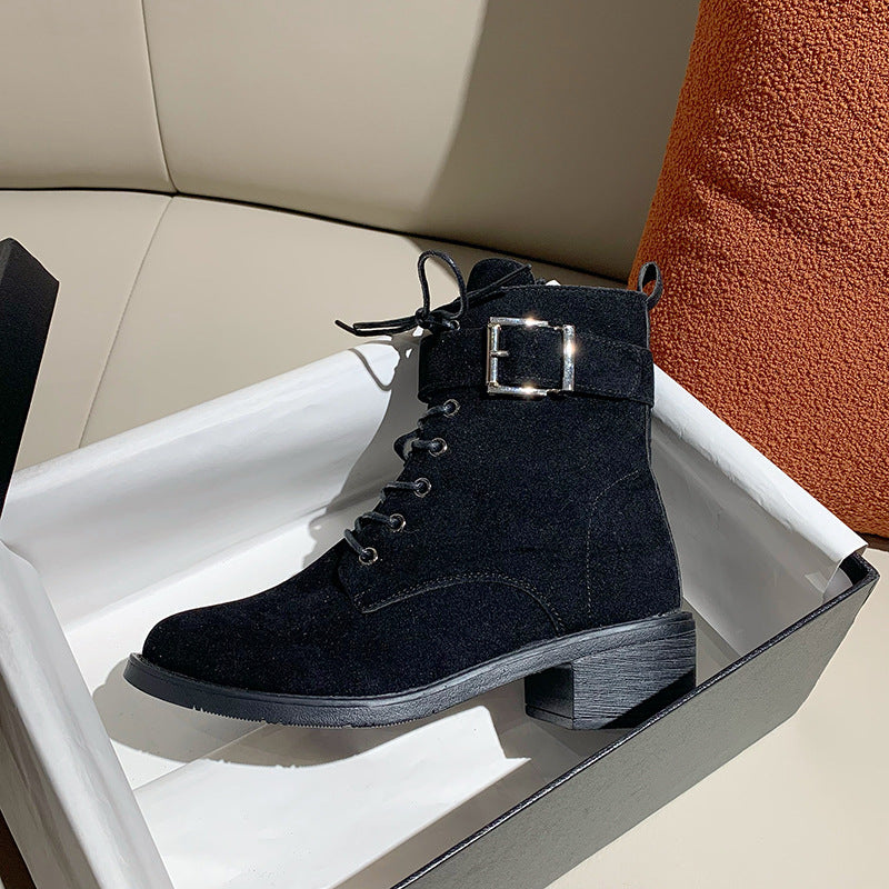 High-Heeled Nubuck Suede Bare Motorcycle Martin Boots