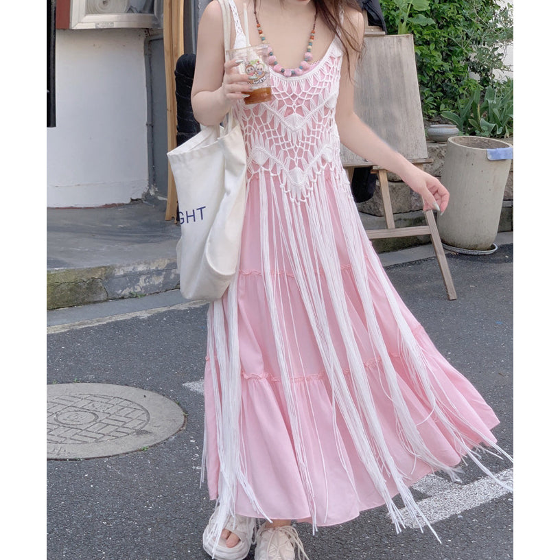 Bohemian Holiday Tassel Blouse Suspender Dress
