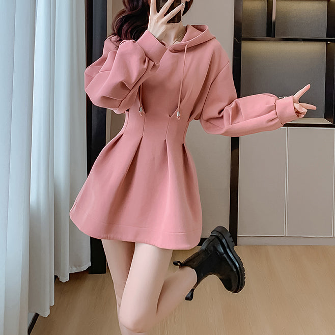 Long Sleeve Hooded Waist Sweatshirt Dress