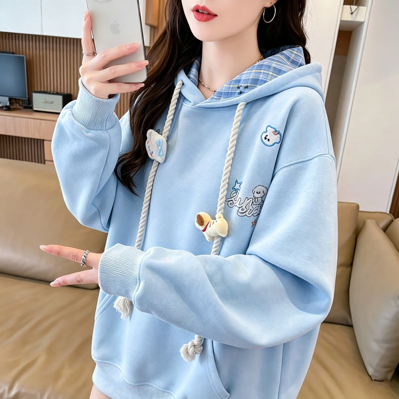 Fashionable Plus Size Long-Sleeved Hooded Sweatshirt