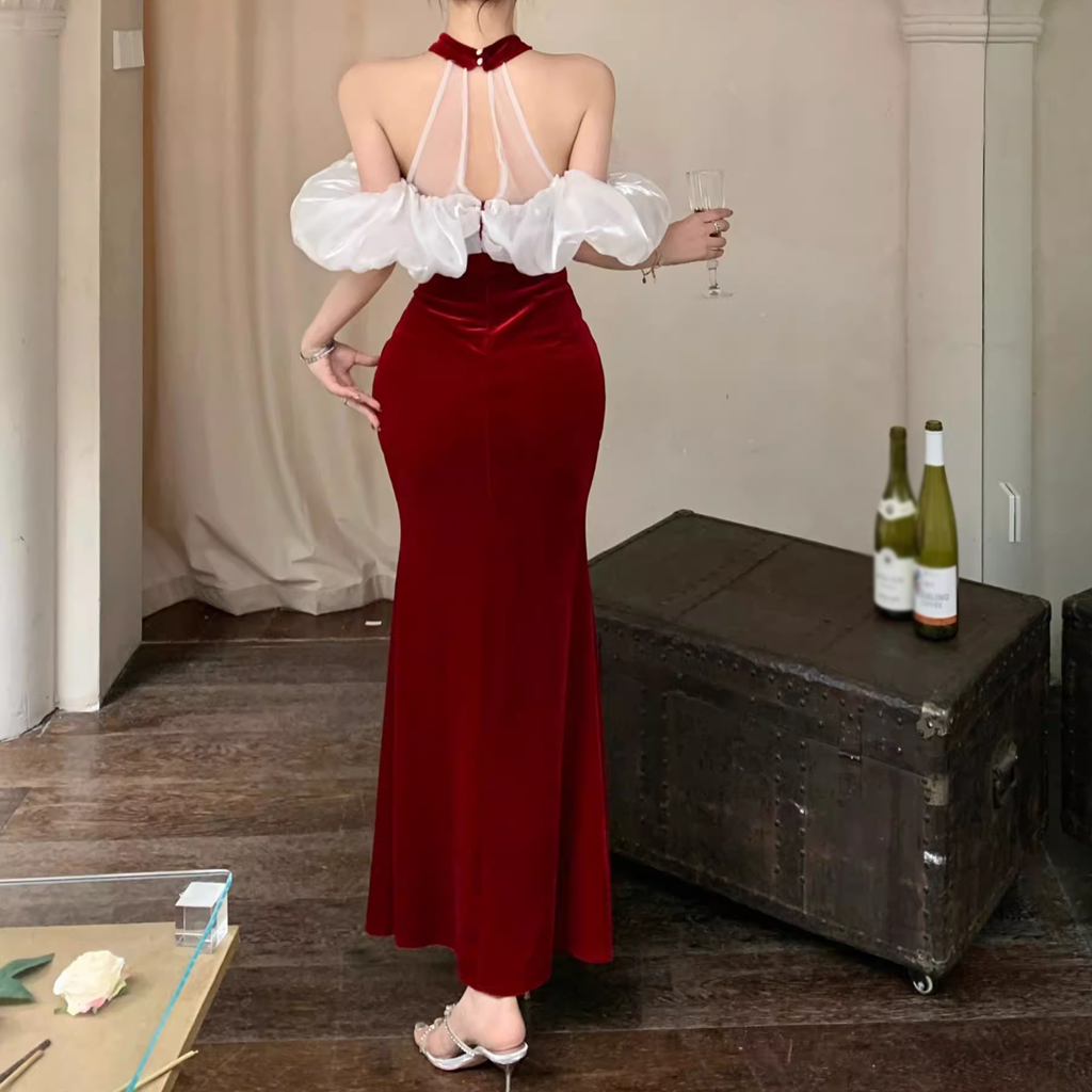 Backless Slim Halter Neck Fishtail Prom Dress