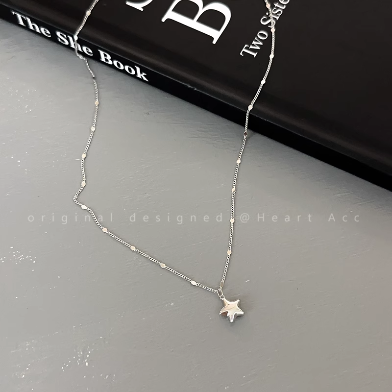 Silver Five-Pointed Star Pendant Necklace Clavicle Chain