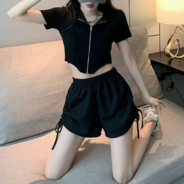 Black Fashionable Set Short Sleeve Shorts