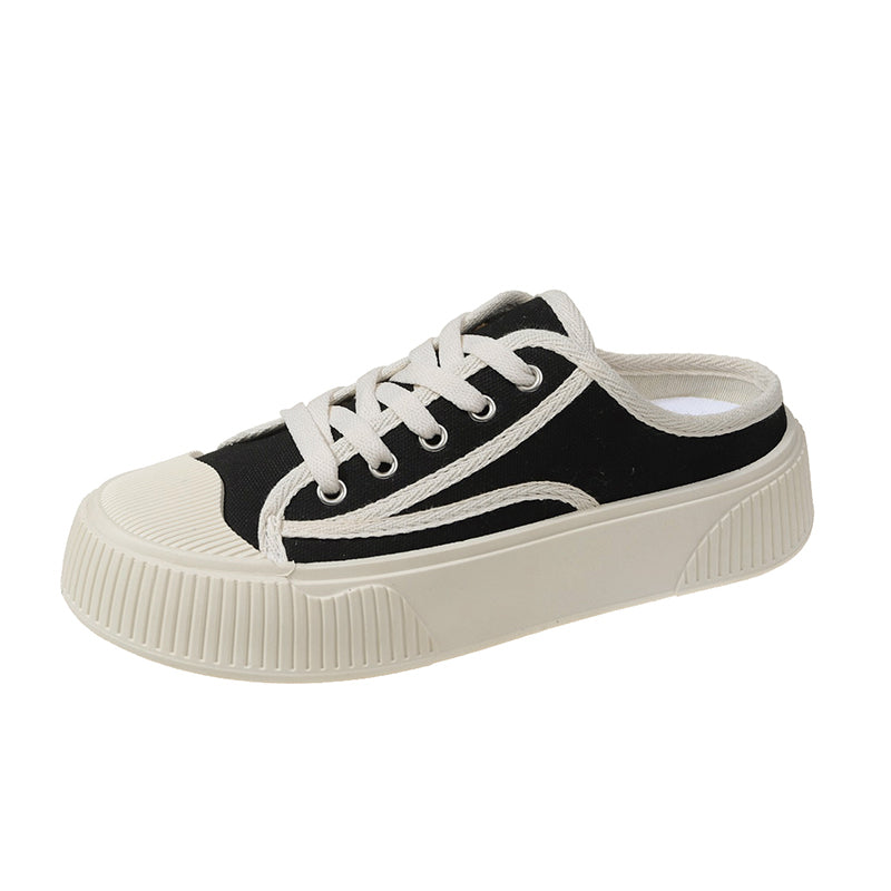 Semi-Slippers Small White Canvas Casual Sneakers