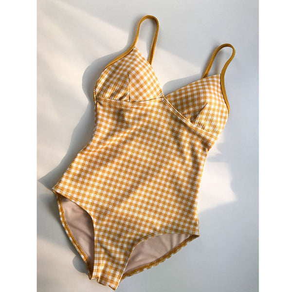 One-Piece Simple Plaid Resort Swimsuit