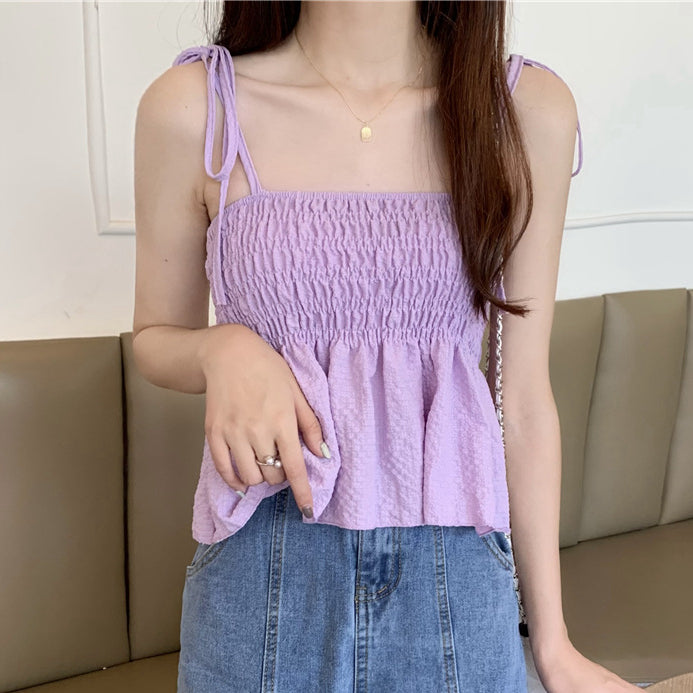 Pleated Stretch Ruffle Camisole Top