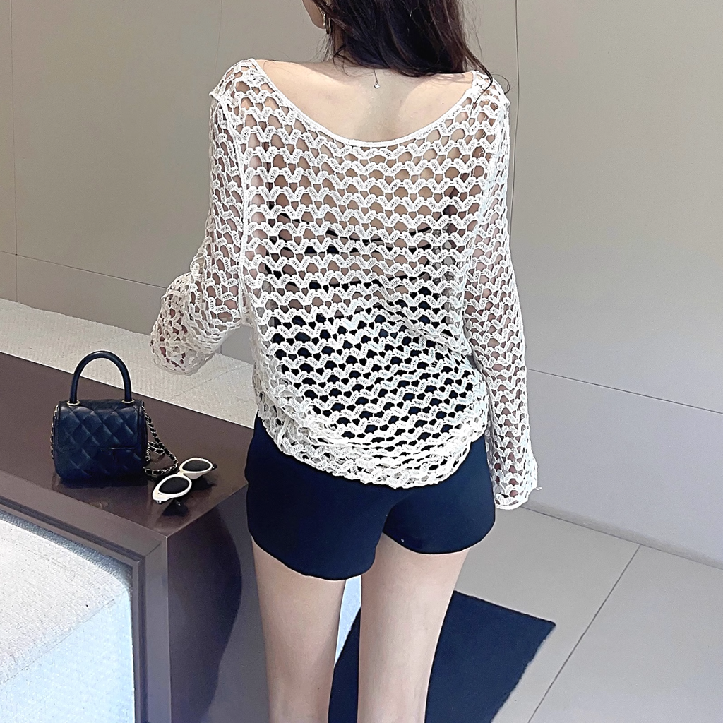 Hollow Blouse Backless Vest Double Belt Shorts Set