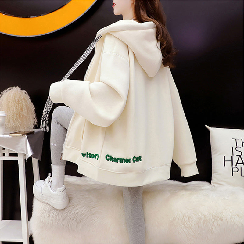 Loose-Fitting Casual Hooded Sweatshirt Jacket