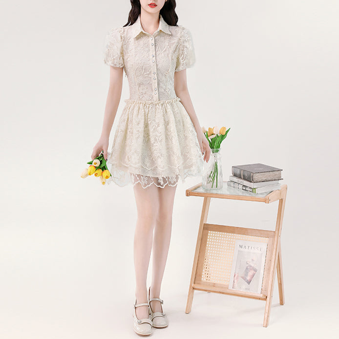 Niche Puff Sleeve Lace Princess Dress