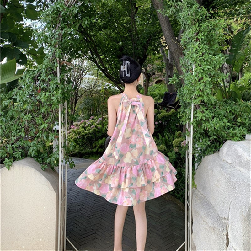 Bow Halter Neck Cake Dress