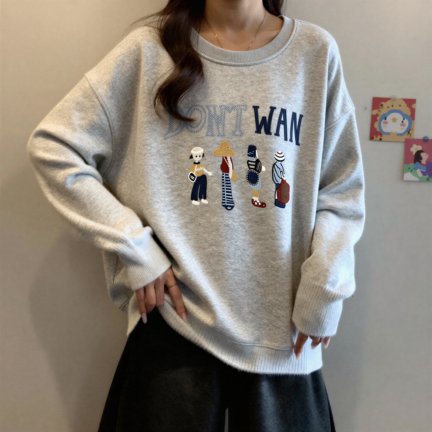Cartoon Letter Print Long-Sleeved Sweatshirt