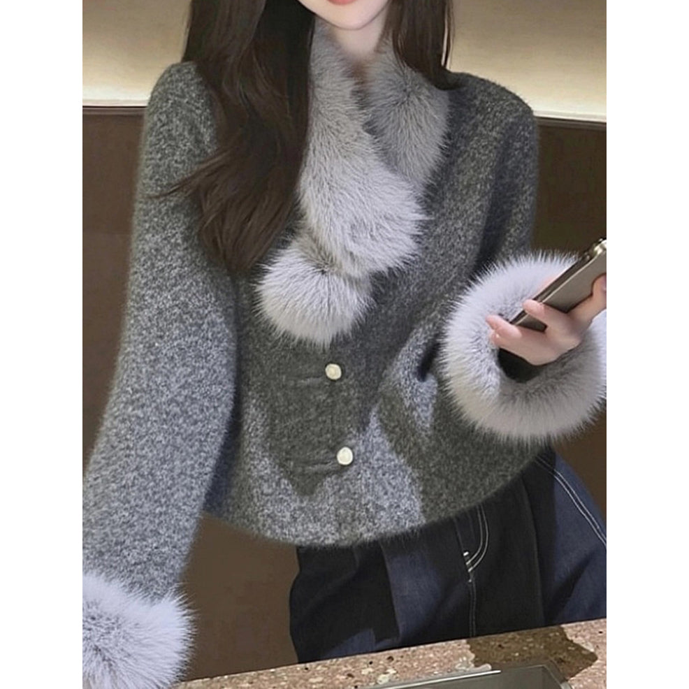 Stylish Gray Fur Coat