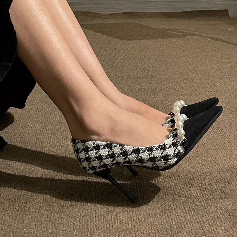 Small High-Heeled Niche Houndstooth Stiletto Shoes