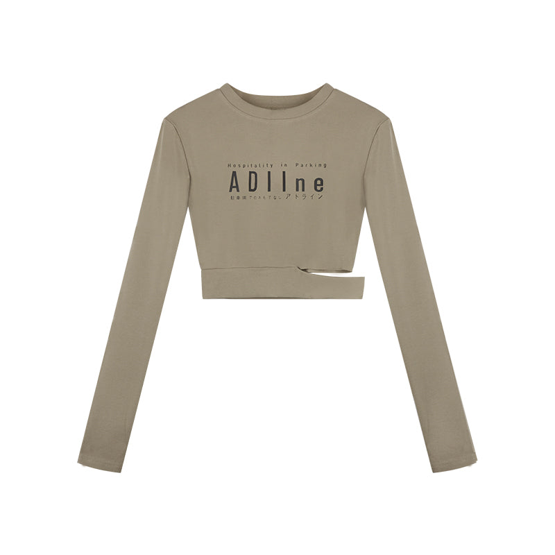 Long-Sleeve T-Shirt Round Neck Crop Top
