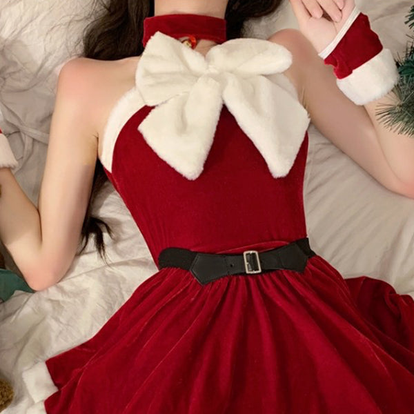 Tube top bow top skirt sexy christmas set