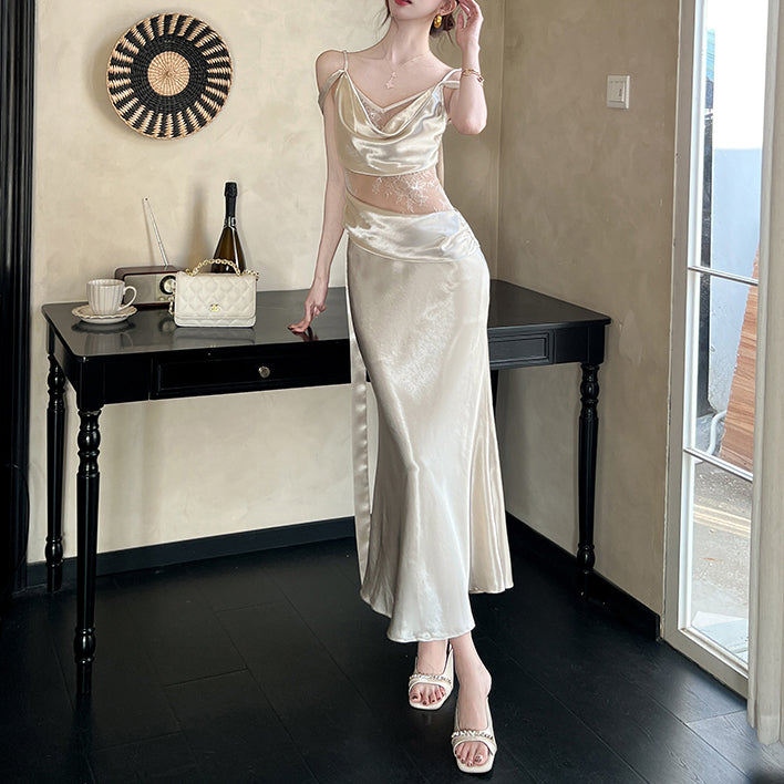 Lace-Trimmed Slip Dress