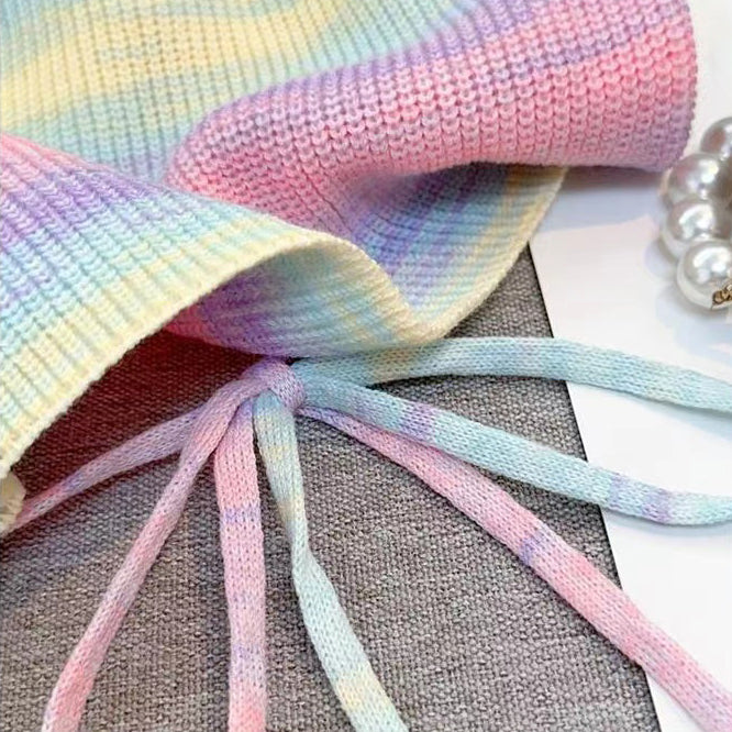 Knitted Bow Square Neck Short-Sleeved Top