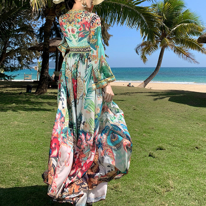 Waist Slimming Perm Long-Sleeved Holiday Dress