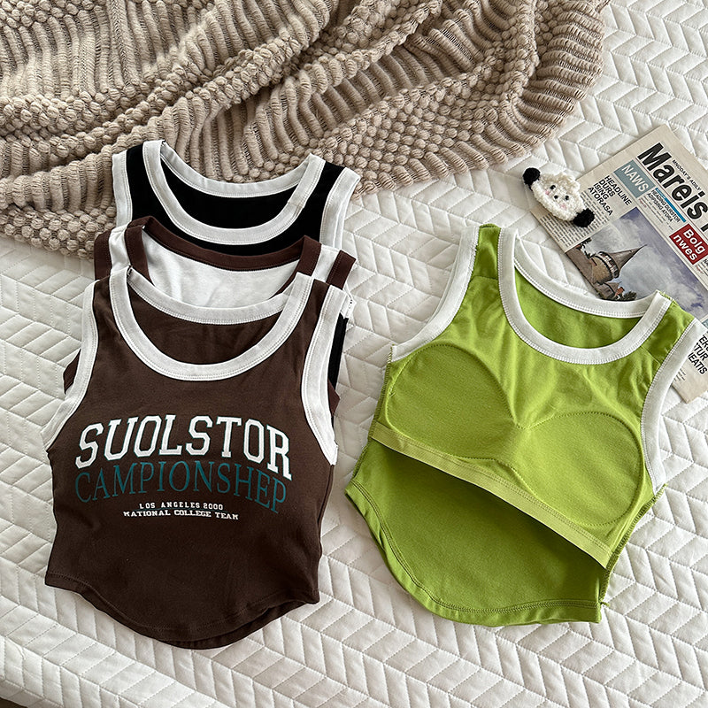 Letter Print Sleeveless Slim Padded Tank Top