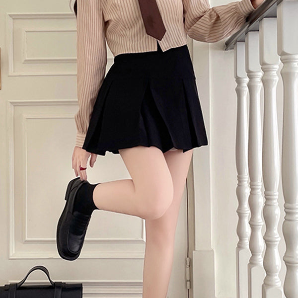 Retro Short Vest Shirt Pleated Skirt Set