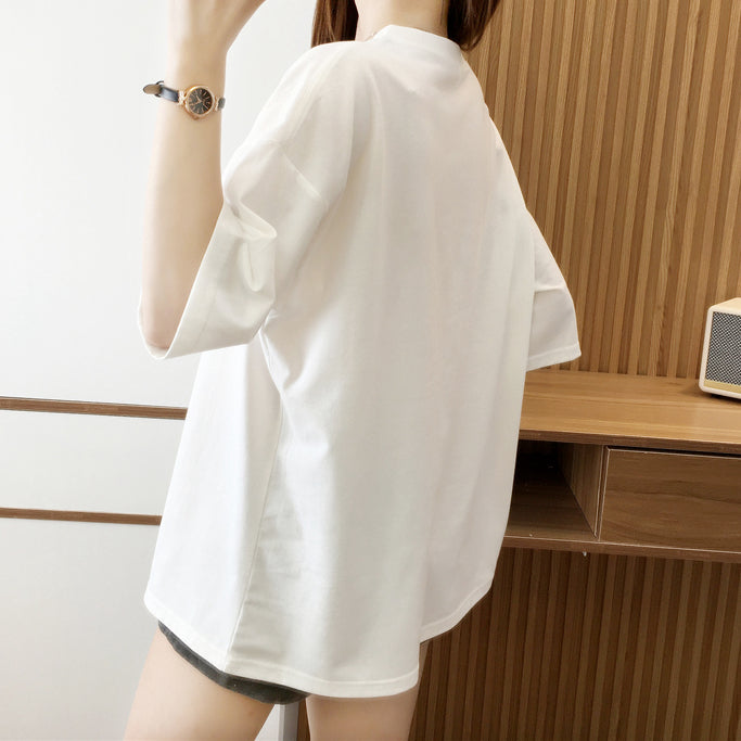 Short-Sleeved Printed T-Shirt Plus Size Bow Top