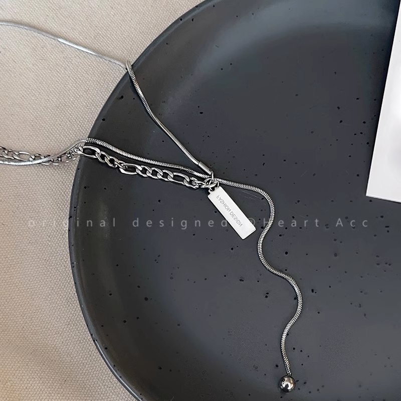 Tassel Tag Titanium Steel Splicing Necklace Sweatshirt Chain