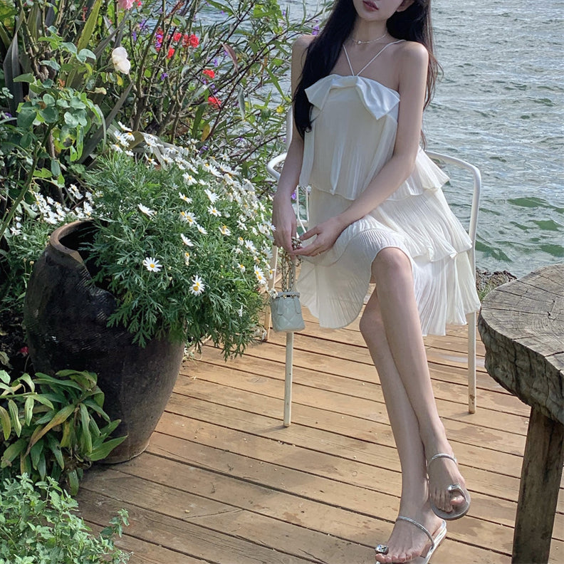 Bow Tie Halterneck Loose And Sweet Cake Dress