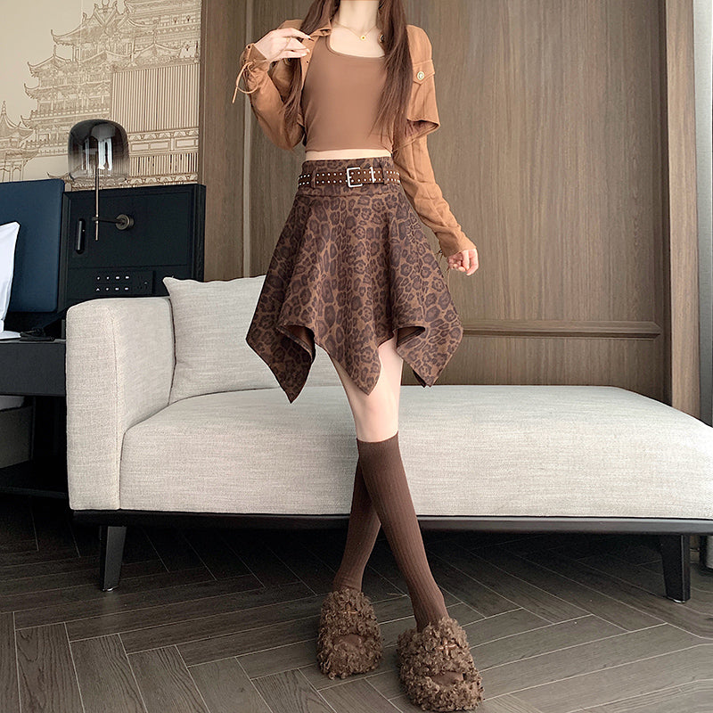Vintage-Style Irregular Leopard-Print Skirt