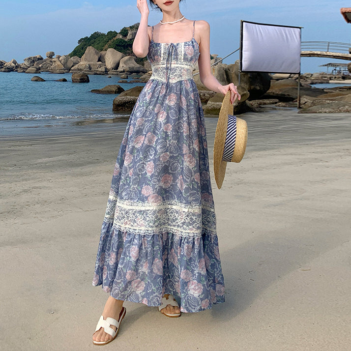 Niche-Style Floral Lace-Trimmed Slip Dress