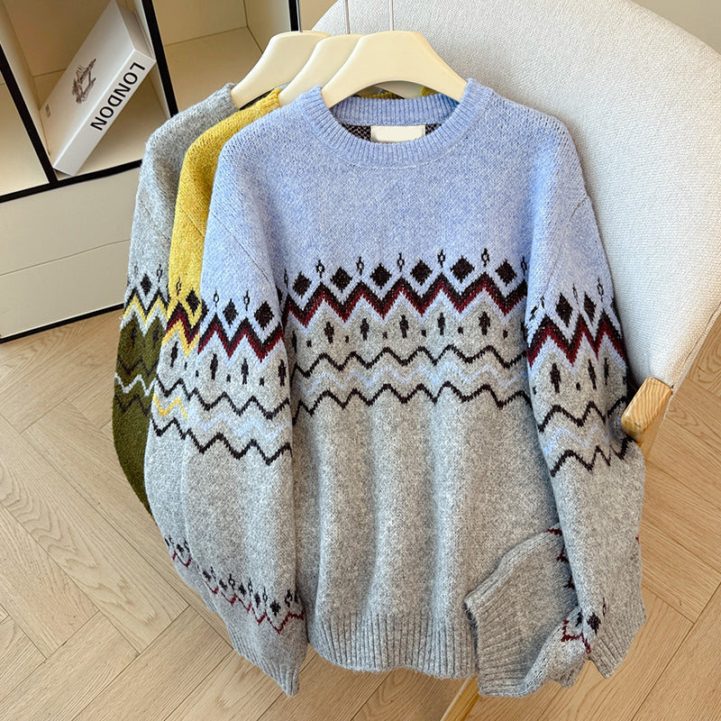 Colorblock Crew Neck Pullover Sweater