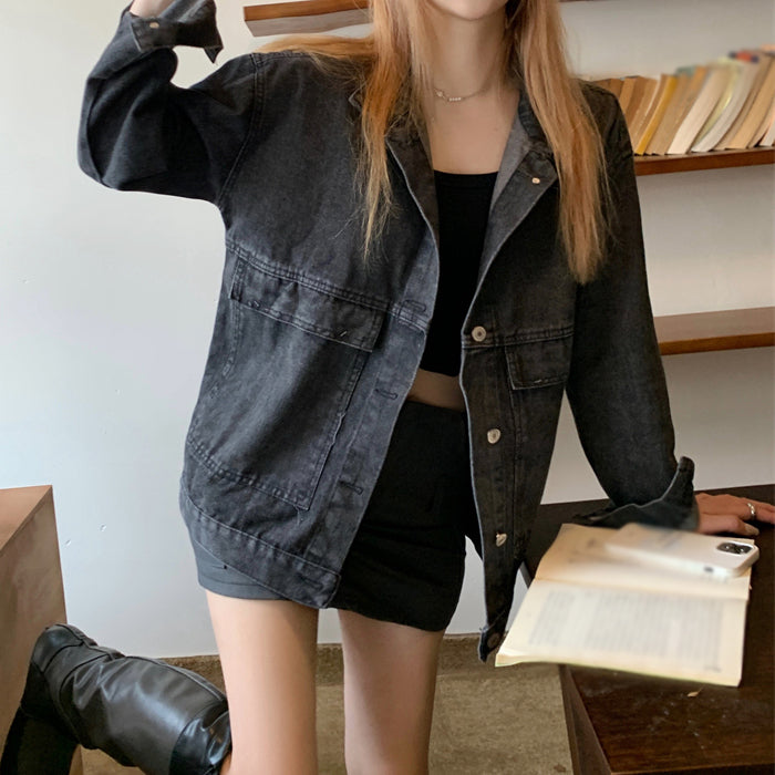 Denim Coat Vintage Cardigan Single Breasted Top